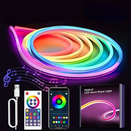 12V 3 Meter RGB Neon LED Strip, USB Cable Smart Rope Lights, App Music Sync Color Changing Light