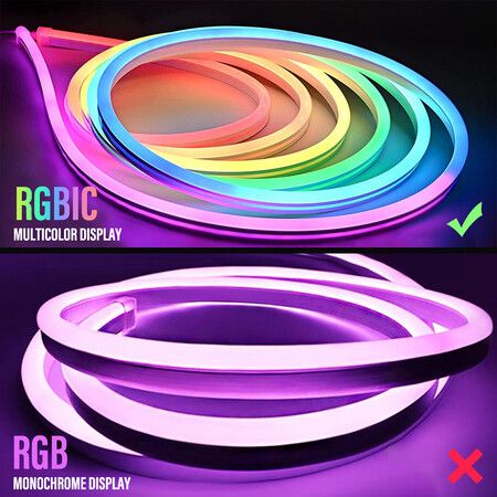 12V 3 Meter RGB Neon LED Strip, USB Cable Smart Rope Lights, App Music Sync Color Changing Light