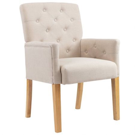 Dining Chair with Armrests Beige Fabric