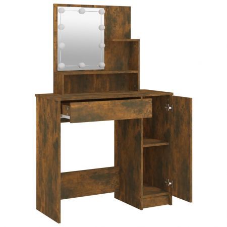 Dressing Table with LED Smoked Oak 86.5x35x136 cm