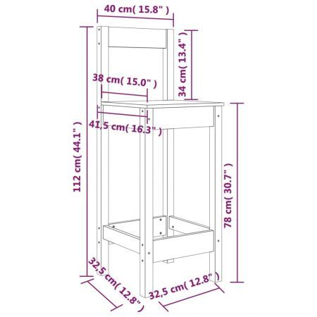 Bar Chairs 2 pcs 40x41.5x112 cm Solid Wood Pine