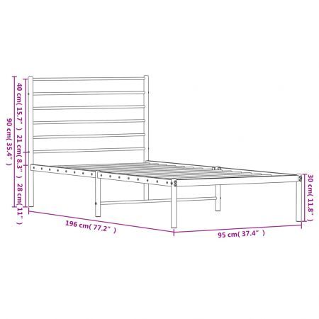 Metal Bed Frame with Headboard Black 92x187 cm Single