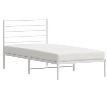 Metal Bed Frame with Headboard White 92x187 cm Single