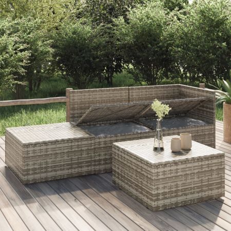 4 Piece Garden Lounge Set with Cushions Grey Poly Rattan