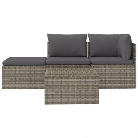 4 Piece Garden Lounge Set with Cushions Grey Poly Rattan