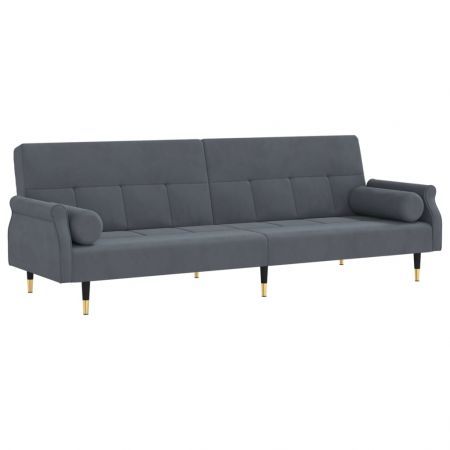 Sofa Bed with Cushions Dark Grey Velvet