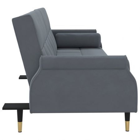 Sofa Bed with Cushions Dark Grey Velvet