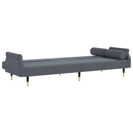 Sofa Bed with Cushions Dark Grey Velvet