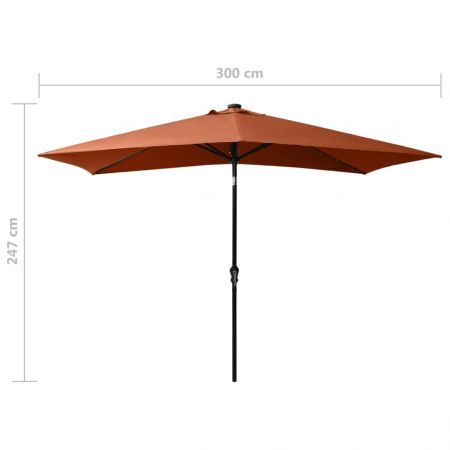 Parasol with LEDs and Steel Pole Terracotta 2x3 m