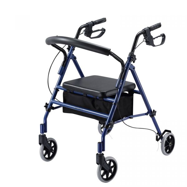 4 Wheel Rollator Walker with Seat for Seniors Lightweight Rolling Walking Trolley Folding Elderly Medical Steel Blue Auswheel