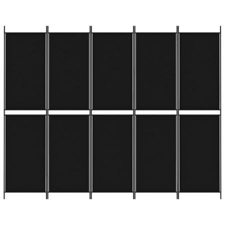 5-Panel Room Divider Black 250x200 cm Fabric