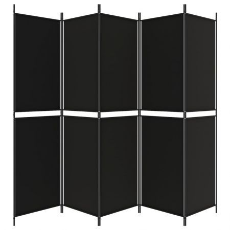 5-Panel Room Divider Black 250x200 cm Fabric