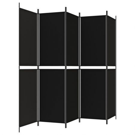 5-Panel Room Divider Black 250x200 cm Fabric