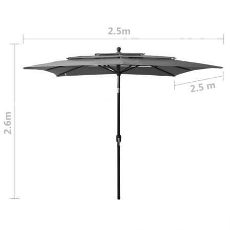 3-Tier Parasol with Aluminium Pole Anthracite 2.5x2.5 m