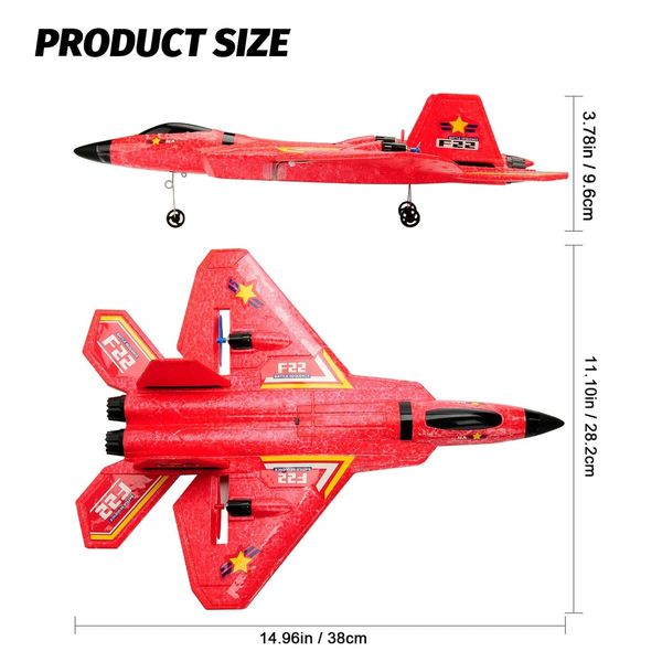 Remote Control Plane RTF F-22 Raptor,2.4Ghz 6-axis Gyro RC Airplane with Light Strip,Jet Fighter Toy Gift for Kids Beginner (Red)