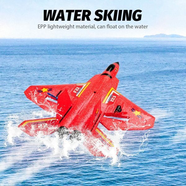 Remote Control Plane RTF F-22 Raptor,2.4Ghz 6-axis Gyro RC Airplane with Light Strip,Jet Fighter Toy Gift for Kids Beginner (Red)