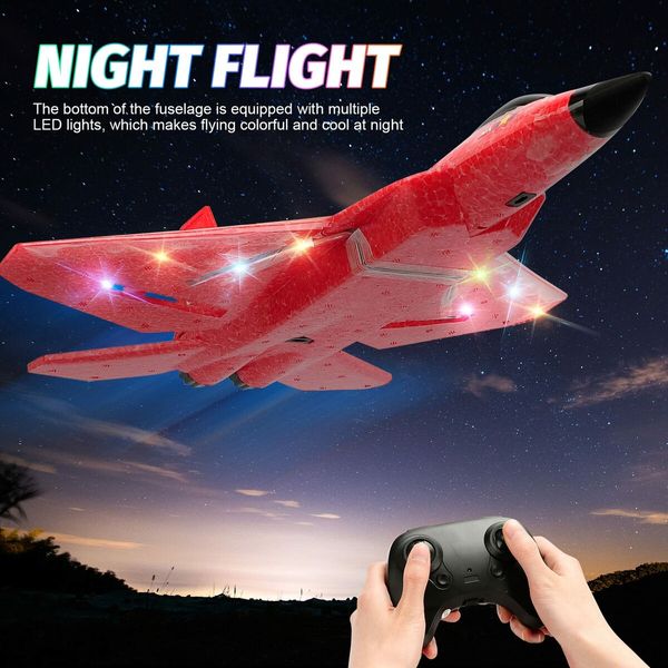 Remote Control Plane RTF F-22 Raptor,2.4Ghz 6-axis Gyro RC Airplane with Light Strip,Jet Fighter Toy Gift for Kids Beginner (Red)