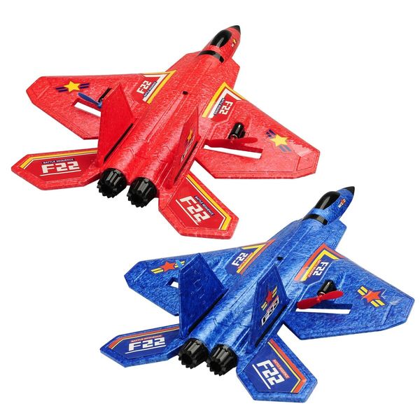 Remote Control Plane RTF F-22 Raptor,2.4Ghz 6-axis Gyro RC Airplane with Light Strip,Jet Fighter Toy Gift for Kids Beginner (Red)