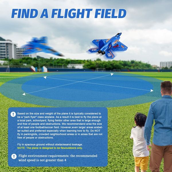 Remote Control Plane RTF F-22 Raptor,2.4Ghz 6-axis Gyro RC Airplane with Light Strip,Jet Fighter Toy Gift for Kids Beginner (Blue)