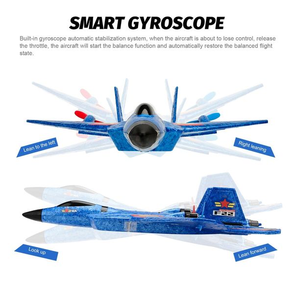 Remote Control Plane RTF F-22 Raptor,2.4Ghz 6-axis Gyro RC Airplane with Light Strip,Jet Fighter Toy Gift for Kids Beginner (Blue)