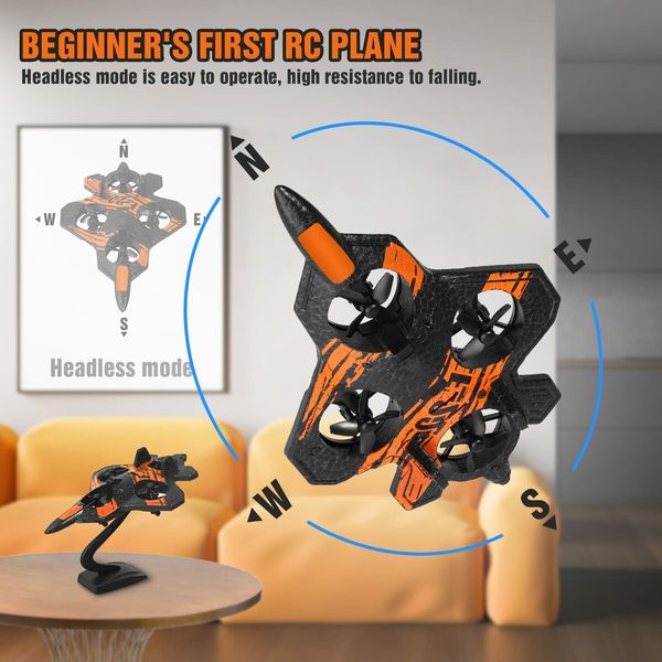 Remote Control Airplane for Beginners,2.4GHz V17 Jet Fighter Stunt RC Airplanes,ABS,3D Flip,Stunt Roll,Cool Light,2 Batteries,RC Planes for Kids Age3+,Orange