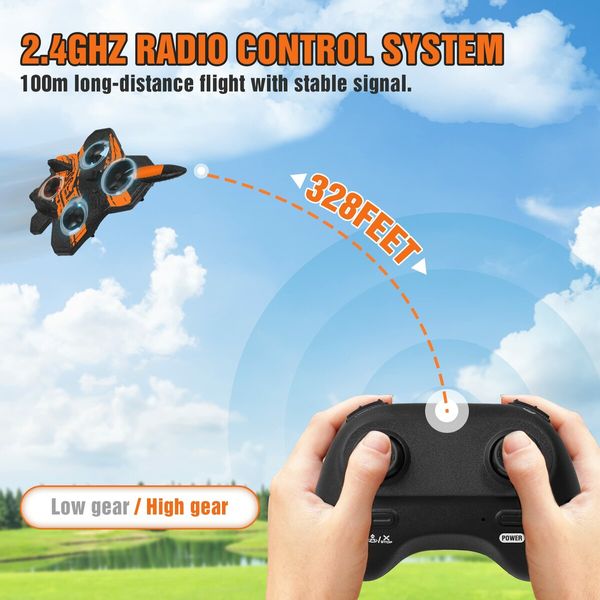 Remote Control Airplane for Beginners,2.4GHz V17 Jet Fighter Stunt RC Airplanes,ABS,3D Flip,Stunt Roll,Cool Light,2 Batteries,RC Planes for Kids Age3+,Orange