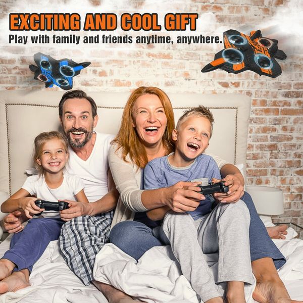 Remote Control Airplane for Beginners,2.4GHz V17 Jet Fighter Stunt RC Airplanes,ABS,3D Flip,Stunt Roll,Cool Light,2 Batteries,RC Planes for Kids Age3+,Orange