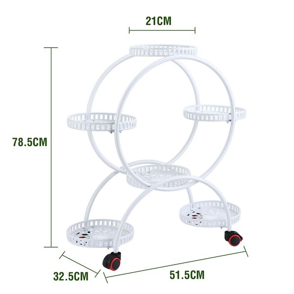 Plant Flower Pot Stand Planter Display Holder Shelf Outdoor Indoor White Trolley Rack Garden Balcony Metal Shelving Unit with Wheels
