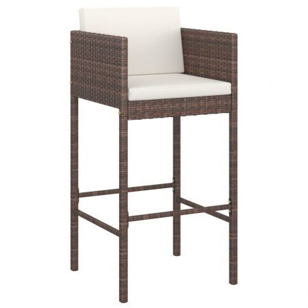 Bar Stools 2 pcs with Cushions Brown Poly Rattan