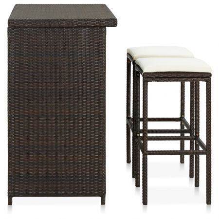 3 Piece Bar Set Poly Rattan Brown