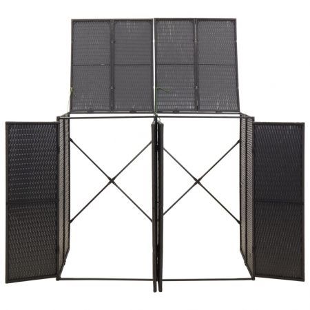 Double Wheelie Bin Shed Black 140x80x117 cm Poly Rattan