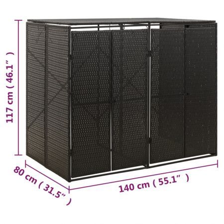 Double Wheelie Bin Shed Black 140x80x117 cm Poly Rattan