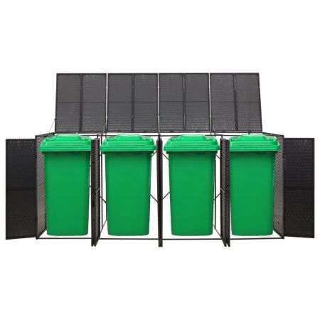 Quadruple Wheelie Bin Shed Black 274x80x117 cm Poly Rattan