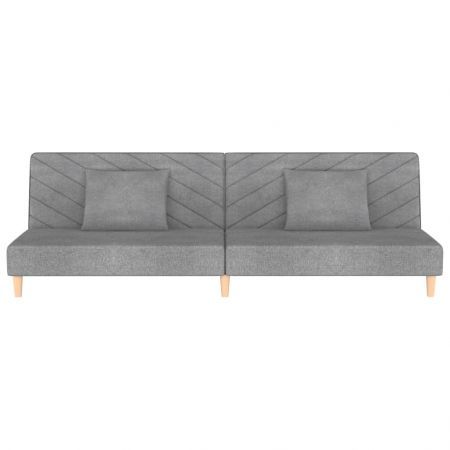 2-Seater Sofa Bed with Two Pillows Light Grey Fabric