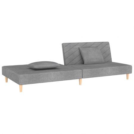 2-Seater Sofa Bed with Two Pillows Light Grey Fabric