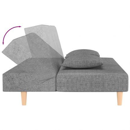 2-Seater Sofa Bed with Two Pillows Light Grey Fabric