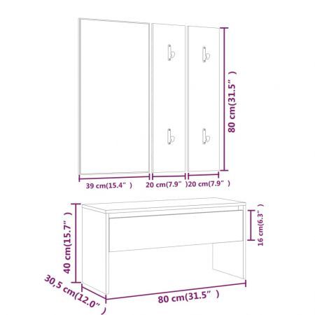 Hallway Furniture Set High Gloss White Engineered Wood