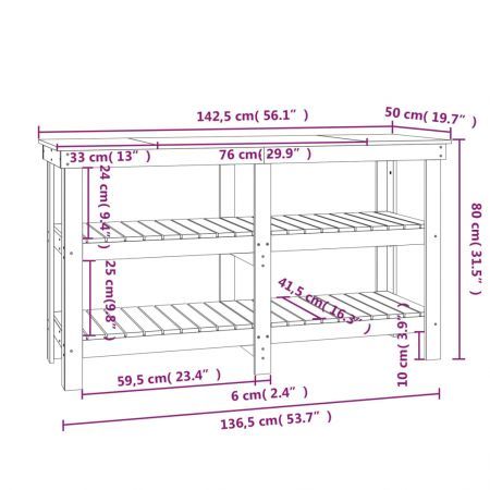 Work Bench 142.5x50x80 cm Solid Wood Pine