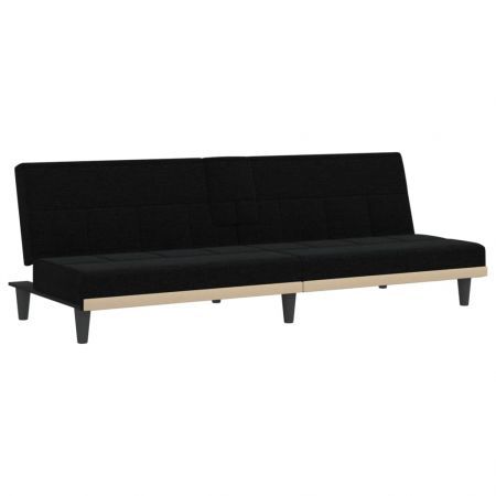 Sofa Bed with Cup Holders Black Fabric