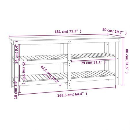 Work Bench White 181x50x80 cm Solid Wood Pine