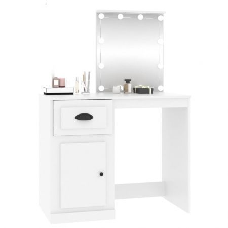 Dressing Table with LED White 90x50x132.5 cm Engineered Wood