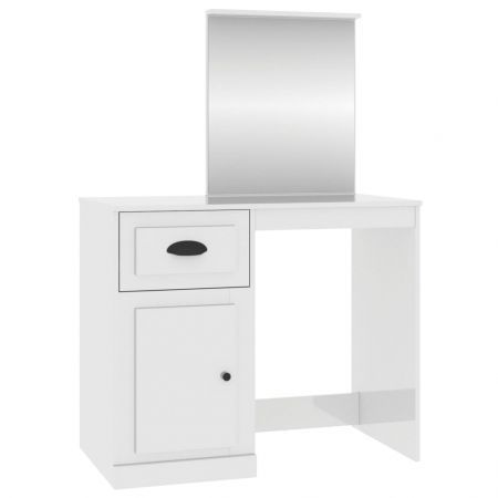 Dressing Table with Mirror High Gloss White 90x50x132.5 cm Engineered Wood