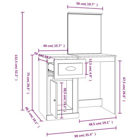 Dressing Table with Mirror High Gloss White 90x50x132.5 cm Engineered Wood