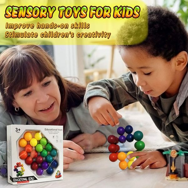 Sensory Fidget Toys For Kids Toddler,0.98IN Autism Rainbow Fidget Ball Autistic Gift Cool ADHD Desk Toys,Airplane Travel Toys Stocking Stuffers For Girls Boy Age3+,Non-Magnetic (Large)