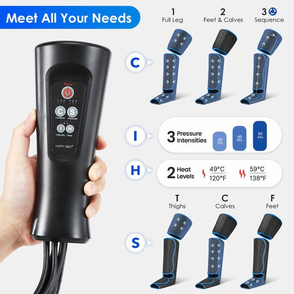 Leg Massager Foot Massage Electric Air Compression Wraps Circulation Booster Full Calf Thigh Muscle Relax Machine with Heat