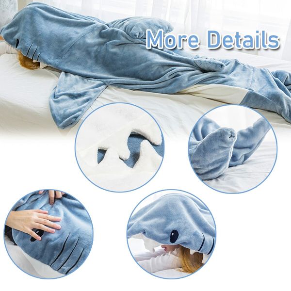 180cm Shark Blanket Hoodie Adult Sleeping Bag Super Soft Cozy Flannel Hoodie