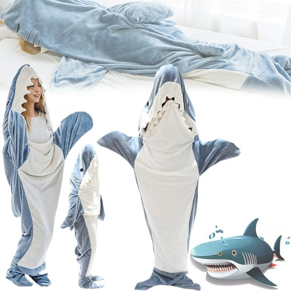 180cm Shark Blanket Hoodie Adult Sleeping Bag Super Soft Cozy Flannel Hoodie