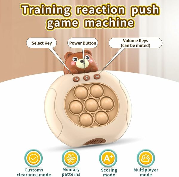 Quick Push Game Console, Light Up Electronic Sensory Games, Travel Handheld Game, Bubble Birthday Gift for Kids Age 5+ (Brown Bear)