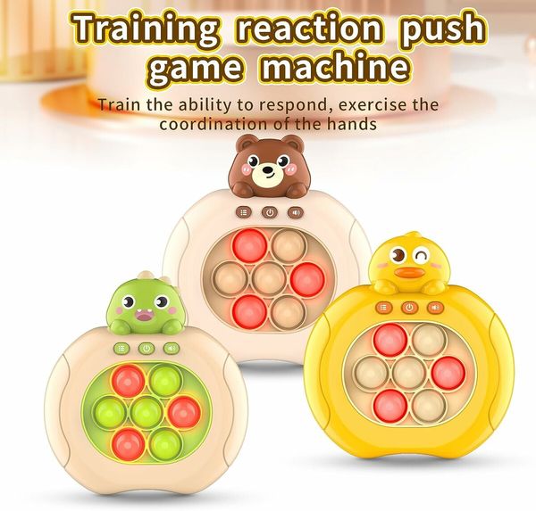 Quick Push Game Console, Light Up Electronic Sensory Games, Travel Handheld Game, Bubble Birthday Gift for Kids Age 5+ (Brown Bear)