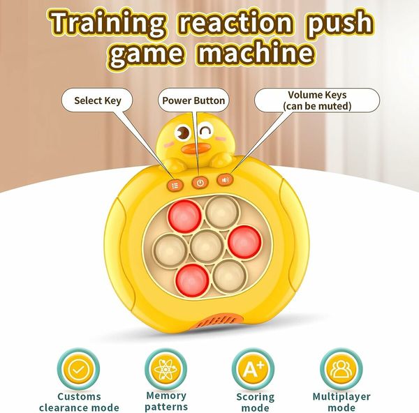 Quick Push Game Console, Light Up Electronic Sensory Games, Travel Handheld Game, Bubble Birthday Gift for Kids Age 5+ (Yellow Duck)